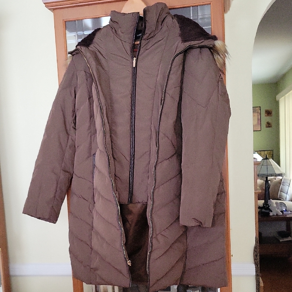 JONES NEW YORK Women's Brown Quilted Coat